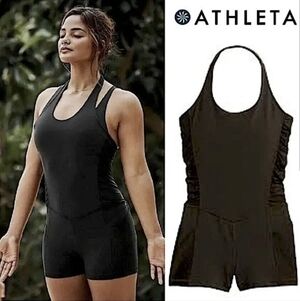 Athleta Mesh Me Up NWT One-piece Black Bodysuit - Halter Neck sz XL